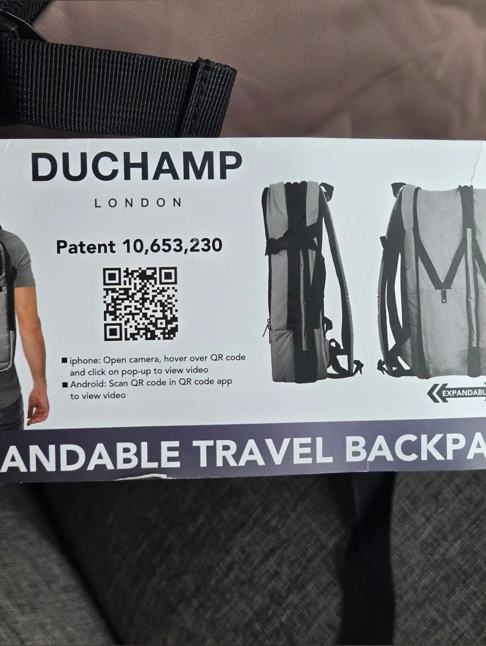 Duchamp Expandable Travel Backpack/ Suitcase with laptop pocket and USB.